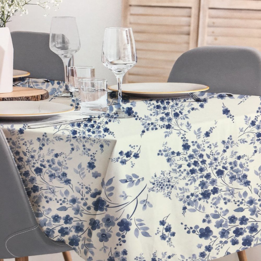 Badgley Mischka Blue Floral Tablecloth 60x102 Indoor Outdoor Country Chic Modern